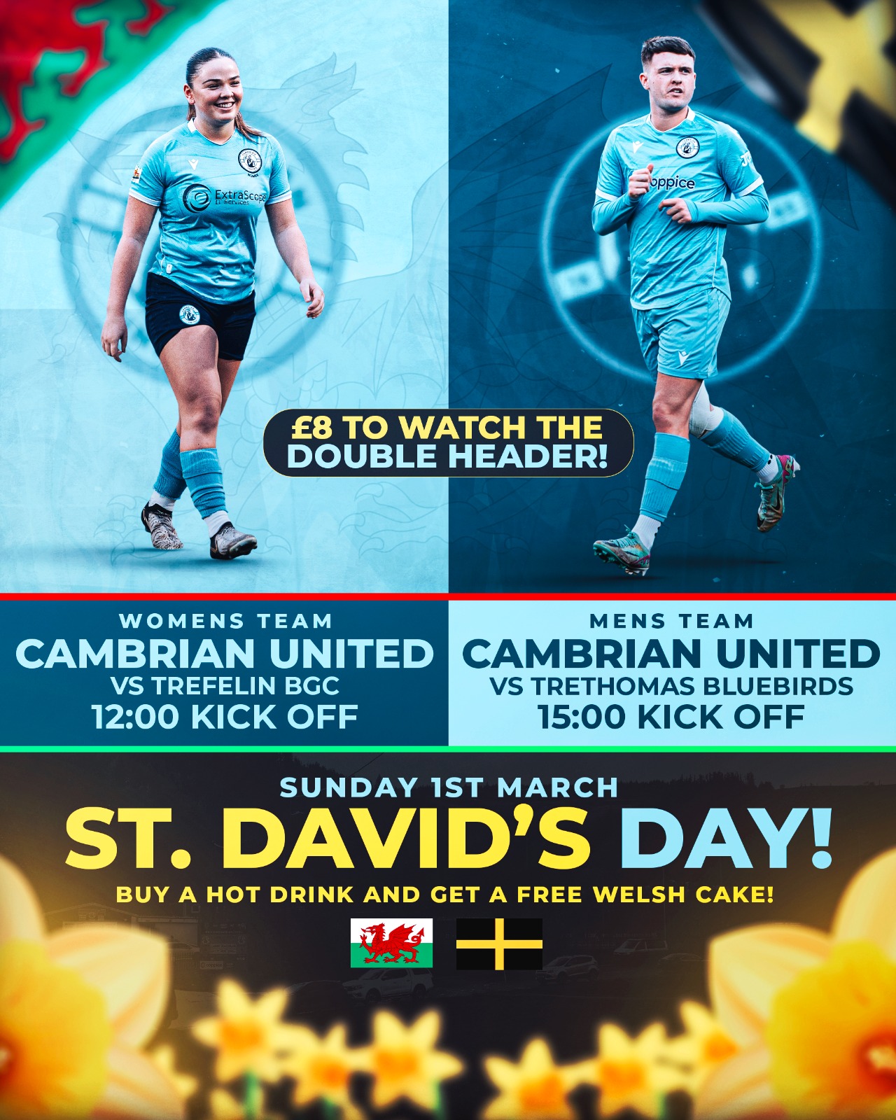 Historic St David’s Day Double Header for Cambrian United FC