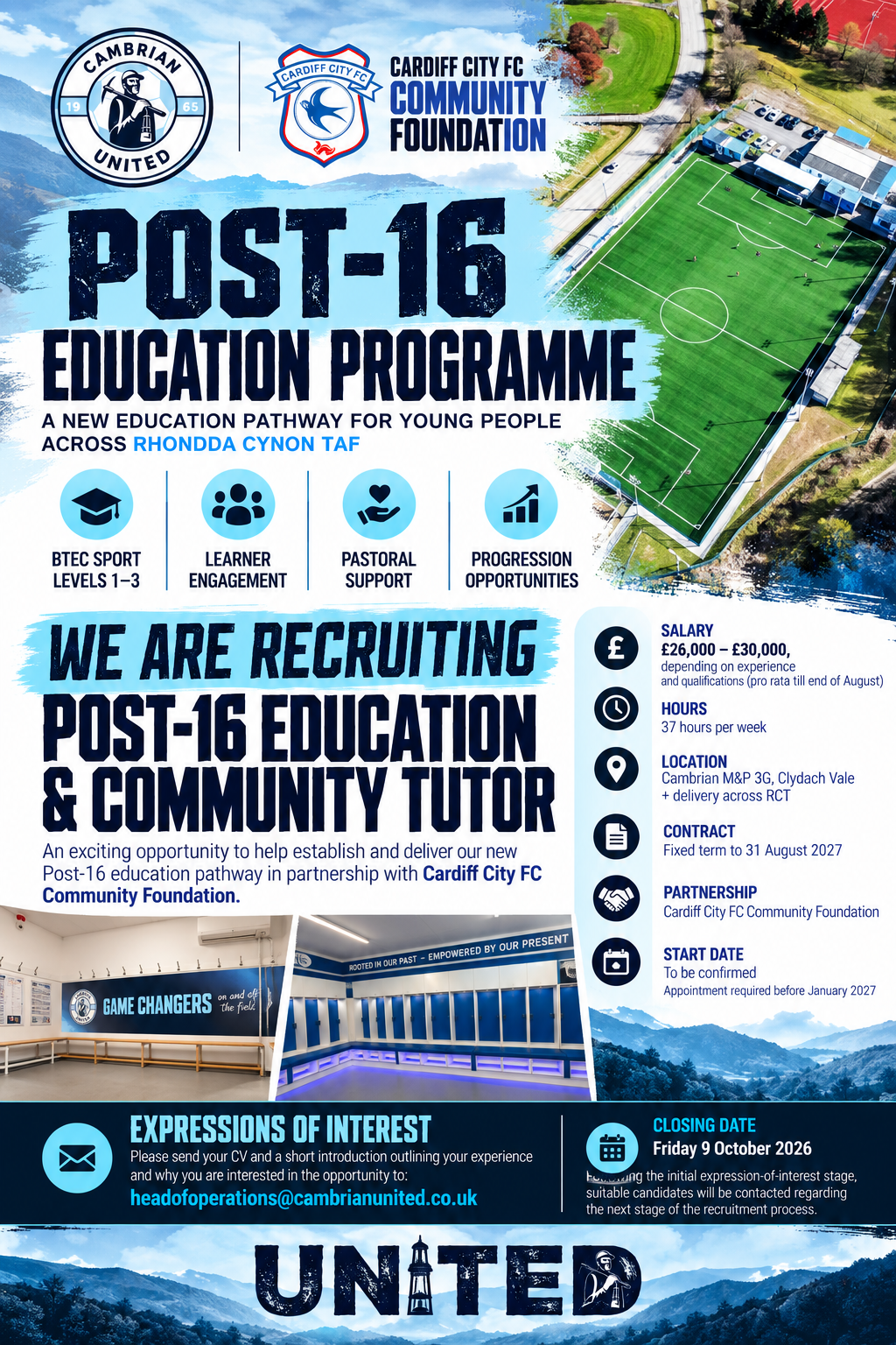 Cambrian United FC Launches New Post-16 Education Pathway in Partnership with Cardiff City FC Community Foundation